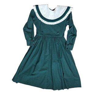 Vintage Mondays Child Girls Green & Navy Gingham Pleated Collar Dress Size 8